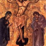 An old painting of Christ's Crucifixion.